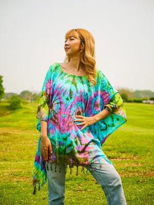 Ocean Sunset Poncho Hand Dyed Tunic Kaftan Blouse Oversize Top