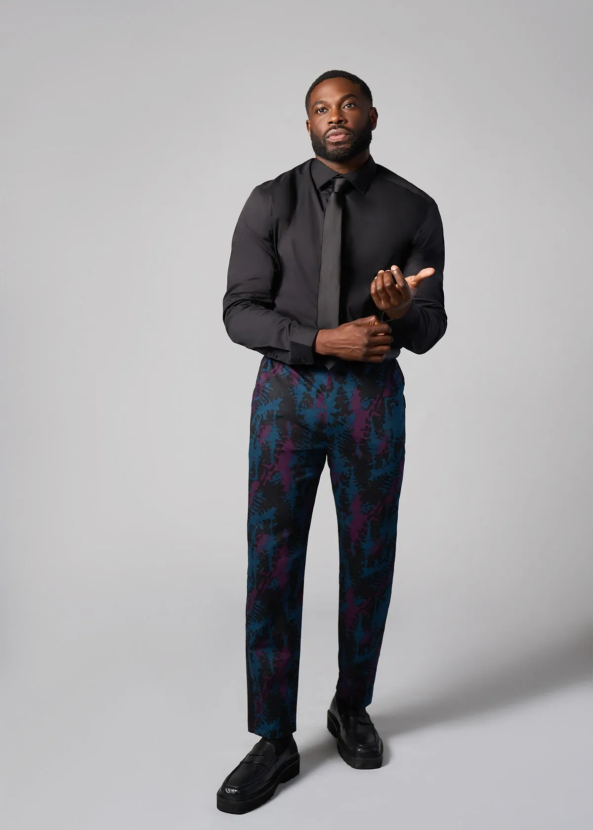Odion Men's African Print Trousers (Midnight Teal Abstract)