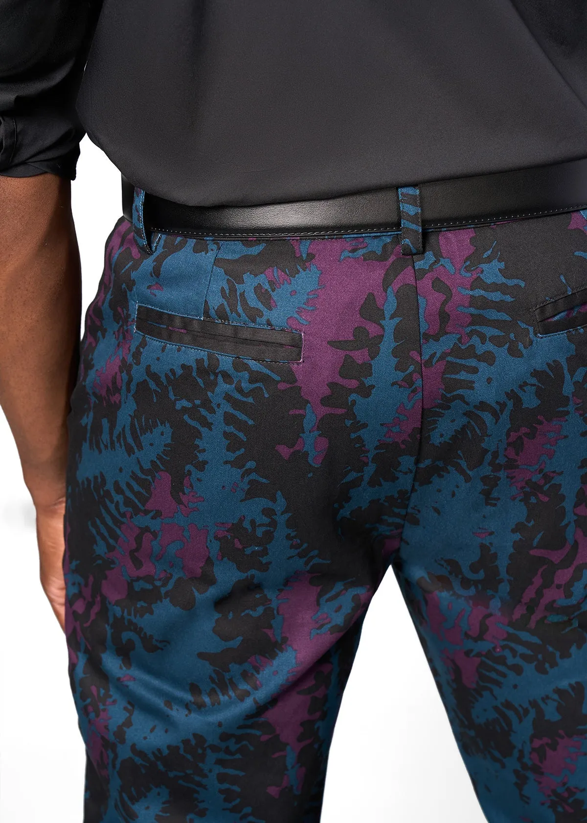 Odion Men's African Print Trousers (Midnight Teal Abstract)