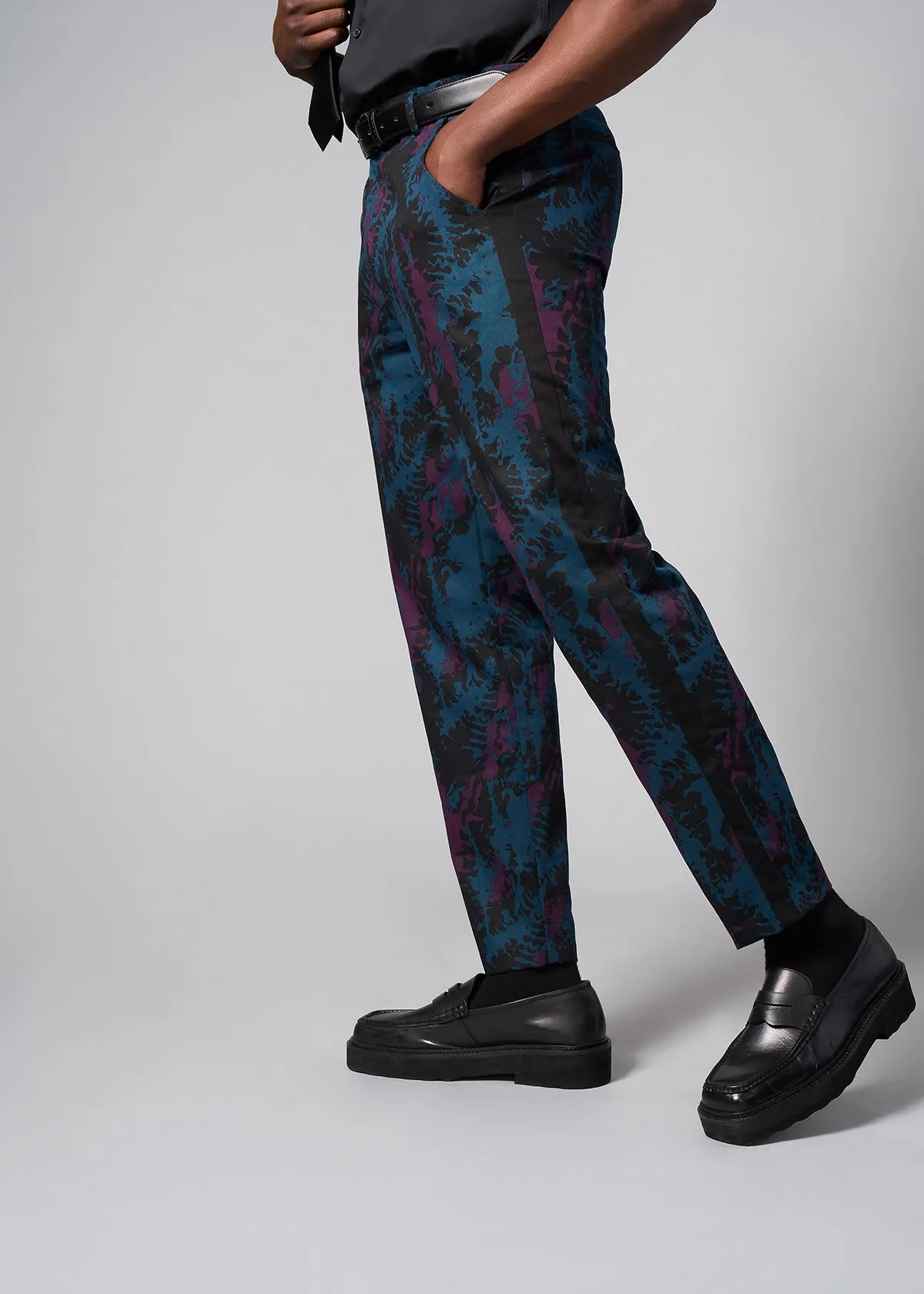 Odion Men's African Print Trousers (Midnight Teal Abstract)