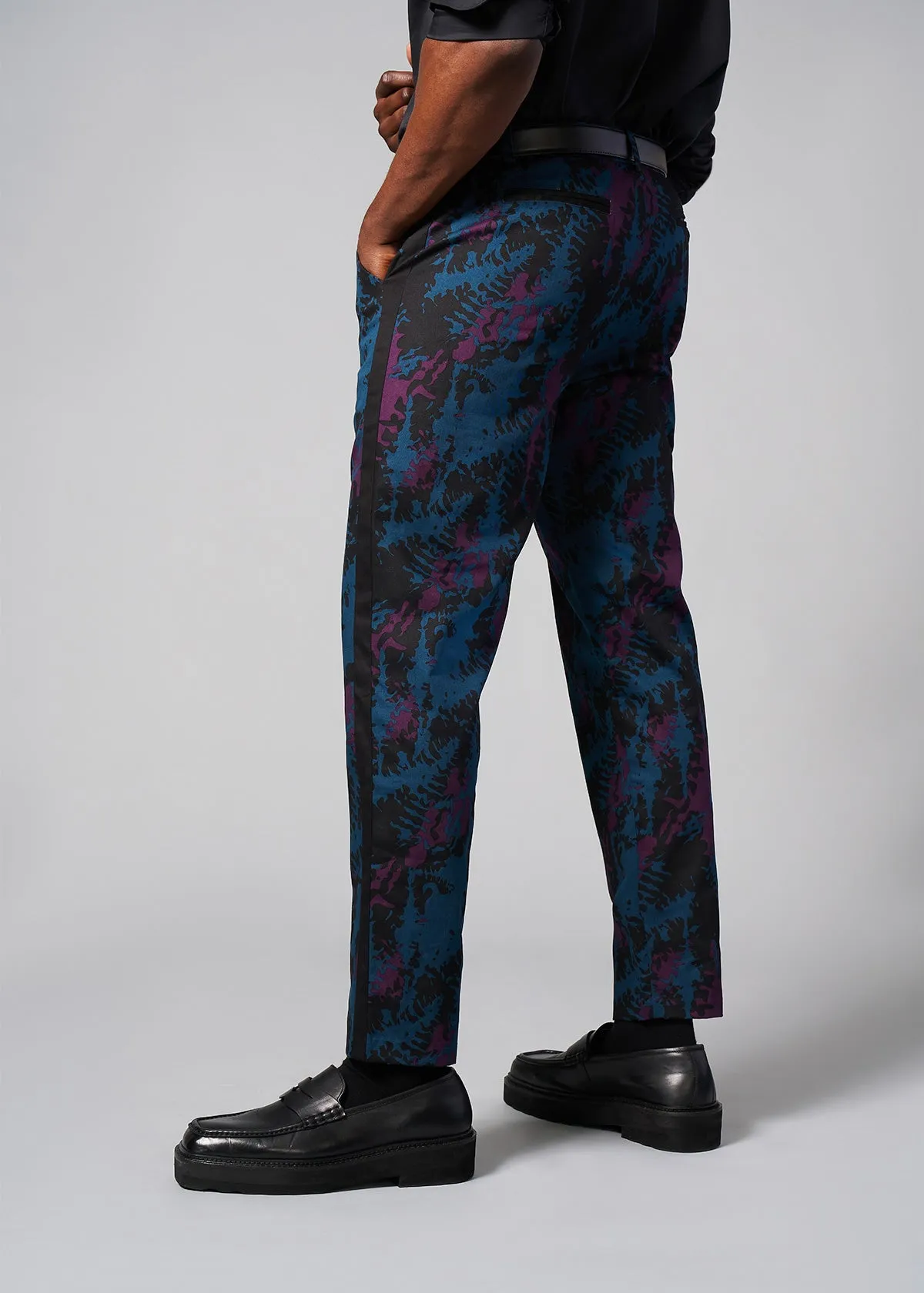 Odion Men's African Print Trousers (Midnight Teal Abstract)