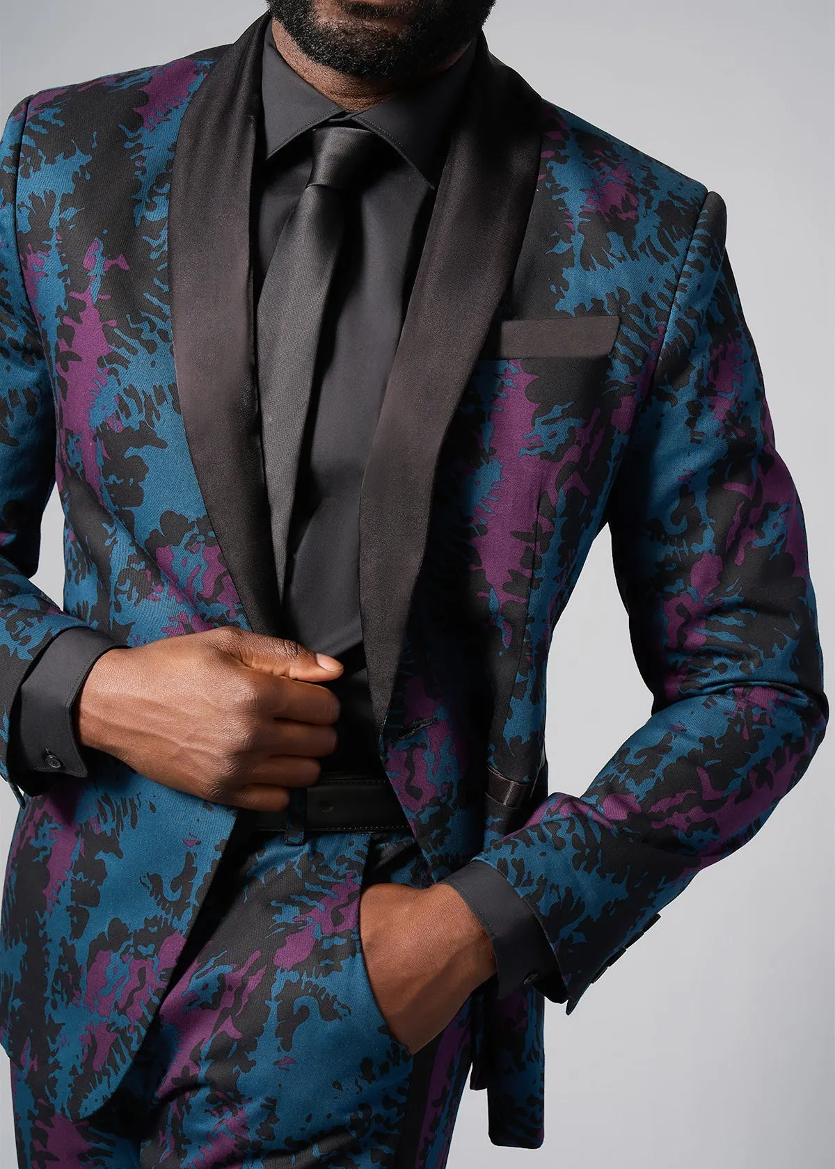 Odion Men's African Print Trousers (Midnight Teal Abstract)