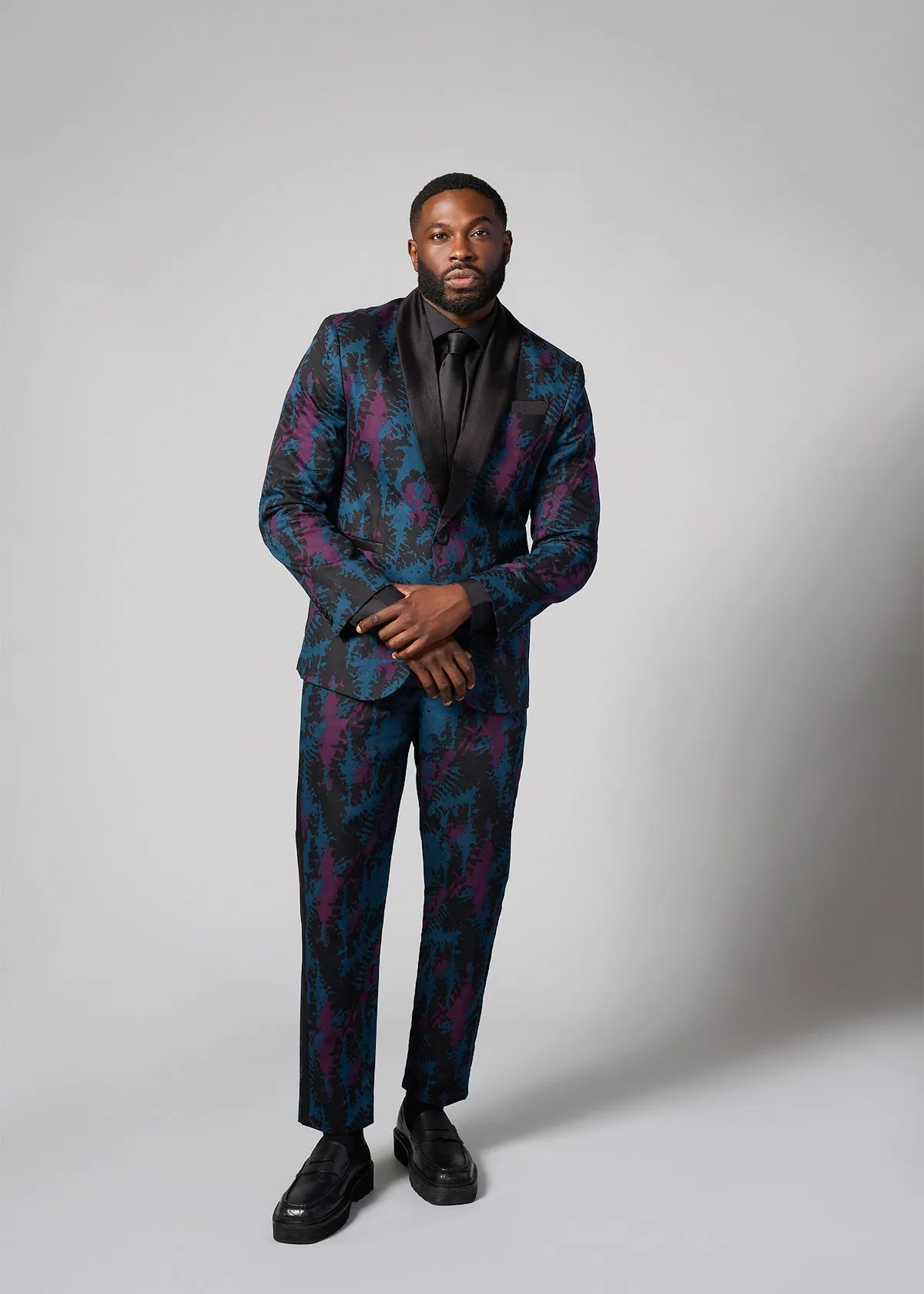 Odion Men's African Print Trousers (Midnight Teal Abstract)