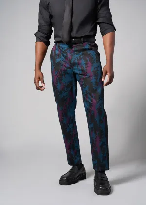 Odion Men's African Print Trousers (Midnight Teal Abstract)