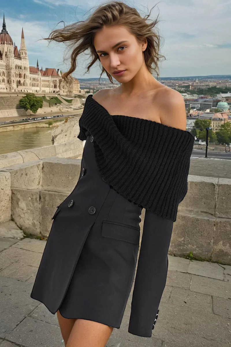 Off-Shoulder Knit Blazer Mini Dress