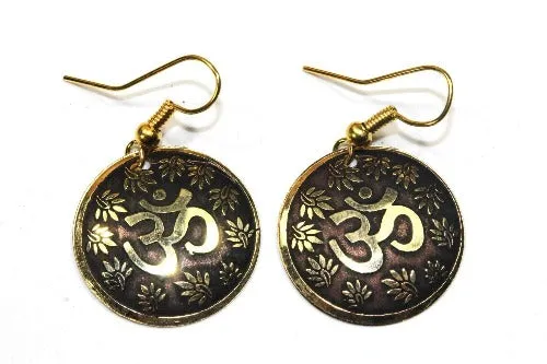 Om Earrings with Lotus Petals