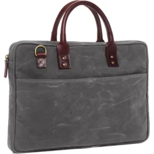 ONA The Kingston 15" Laptop Briefcase Waxed Cotton with Leather Accents | Smoke