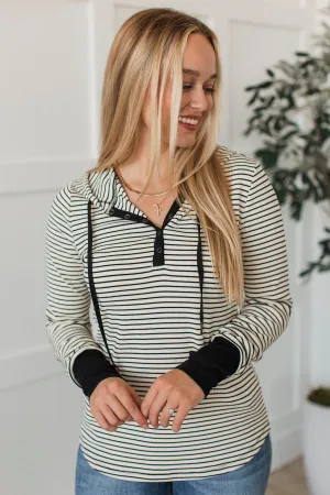 One Step Away Hooded Henley Top- Cream