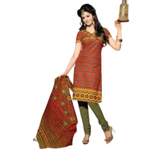 Orange and Light Parrot Cotton Salwar Kameez Dress material