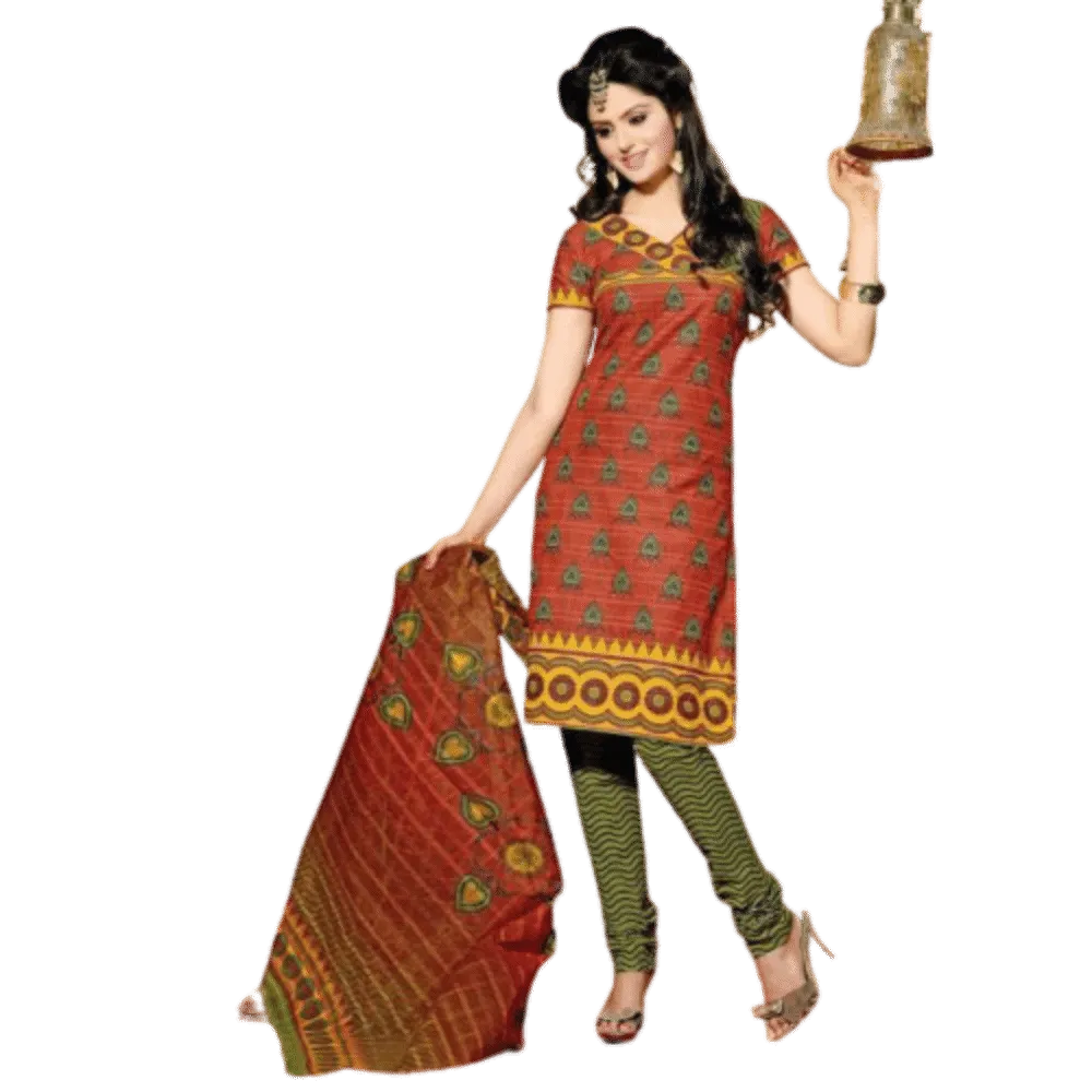 Orange and Light Parrot Cotton Salwar Kameez Dress material