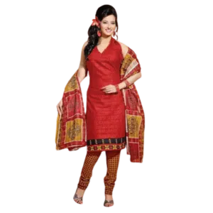 Orange Printed Pure Cotton Salwar Suit Dress Material