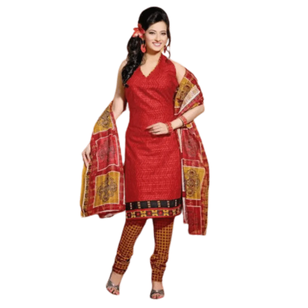 Orange Printed Pure Cotton Salwar Suit Dress Material
