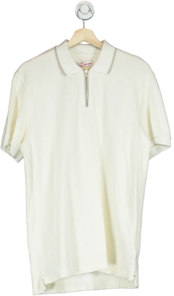 Orlebar Brown White Terry Cloth Polo Shirt UK L