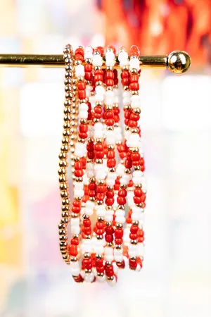 Our Team Red and White Seed Bead Bracelet Set