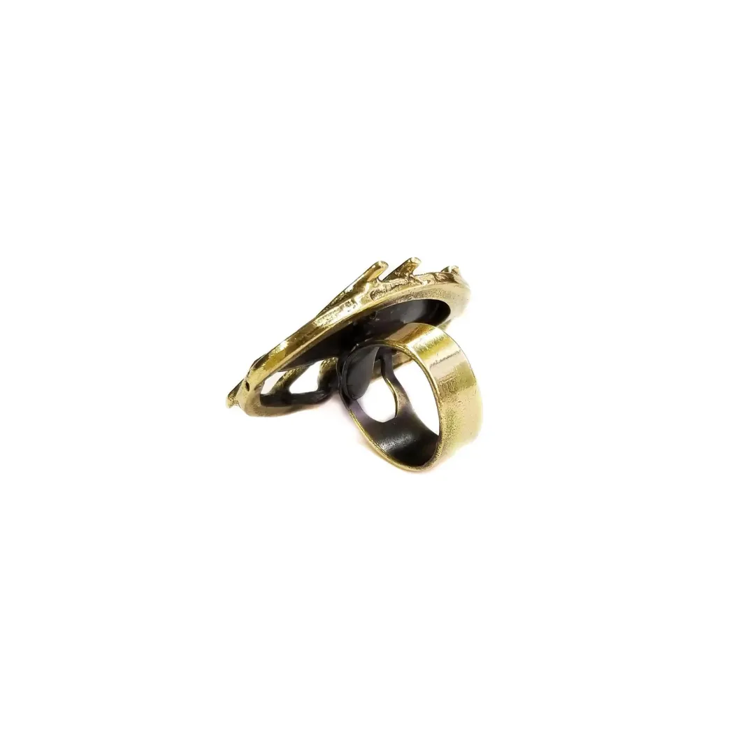 Oval Leaf Detailed Antique Bronze Ring