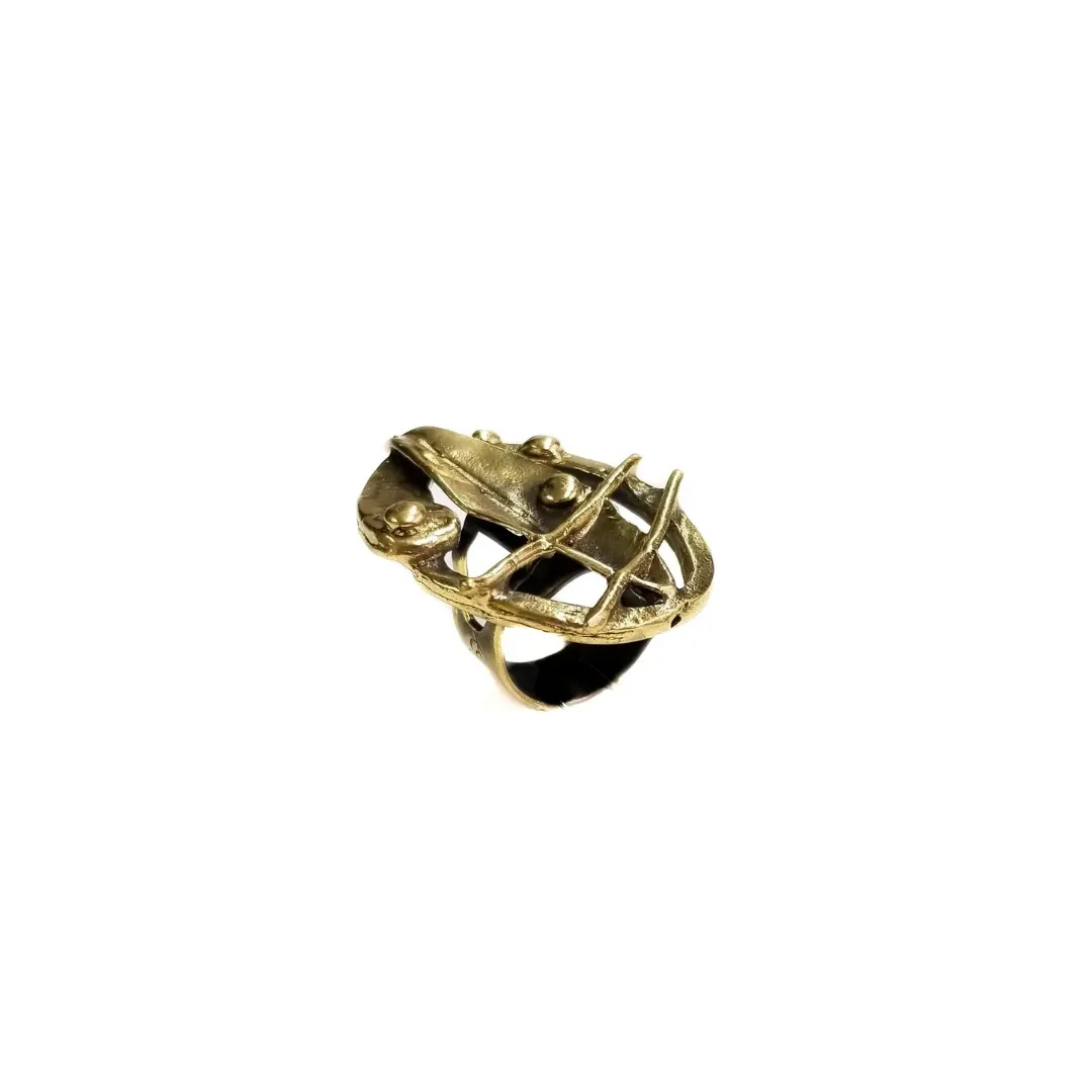 Oval Leaf Detailed Antique Bronze Ring