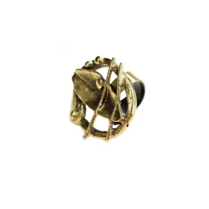 Oval Leaf Detailed Antique Bronze Ring