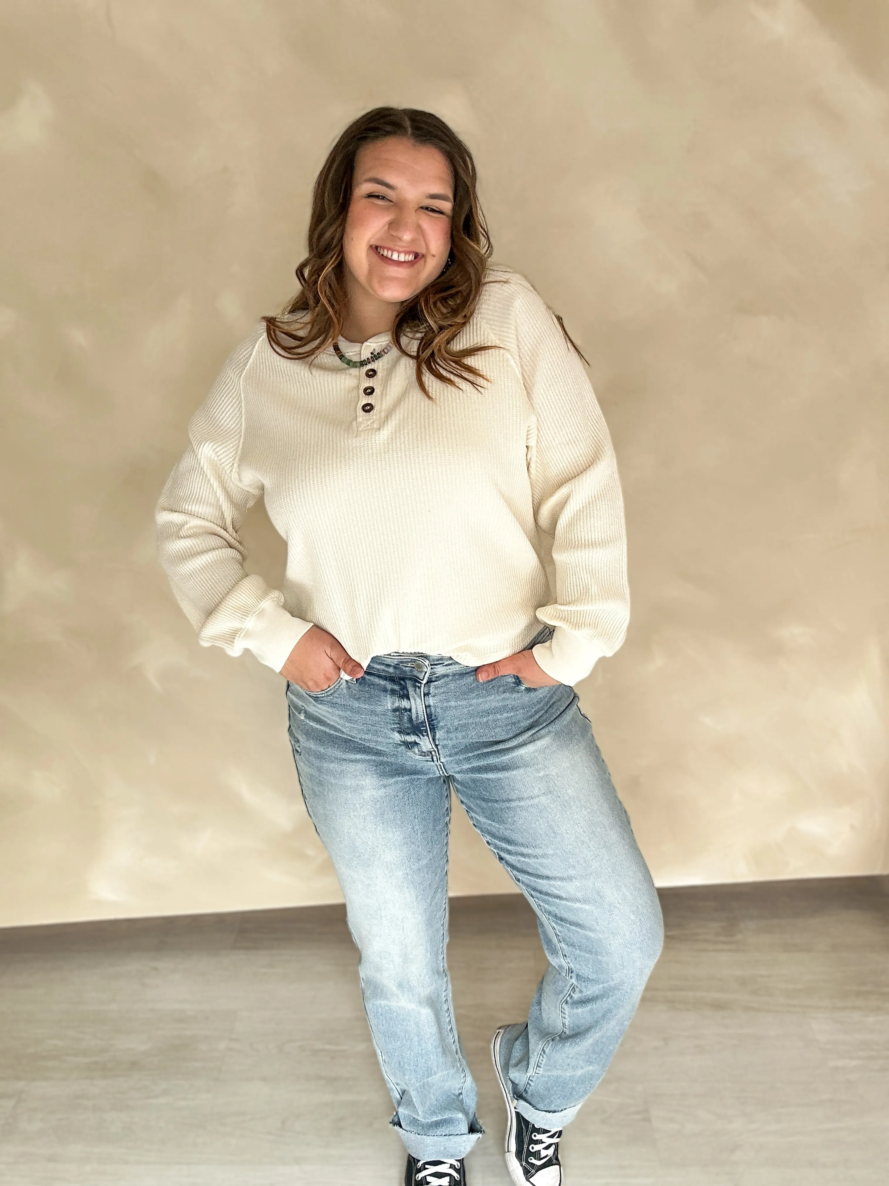 Paige Waffle Knit Top {Ivory}