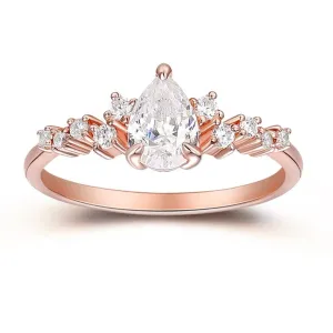 Pear Cut Art Deco Moissanite Cluster Ring, 14k Rose Gold Anniversary Ring For Her