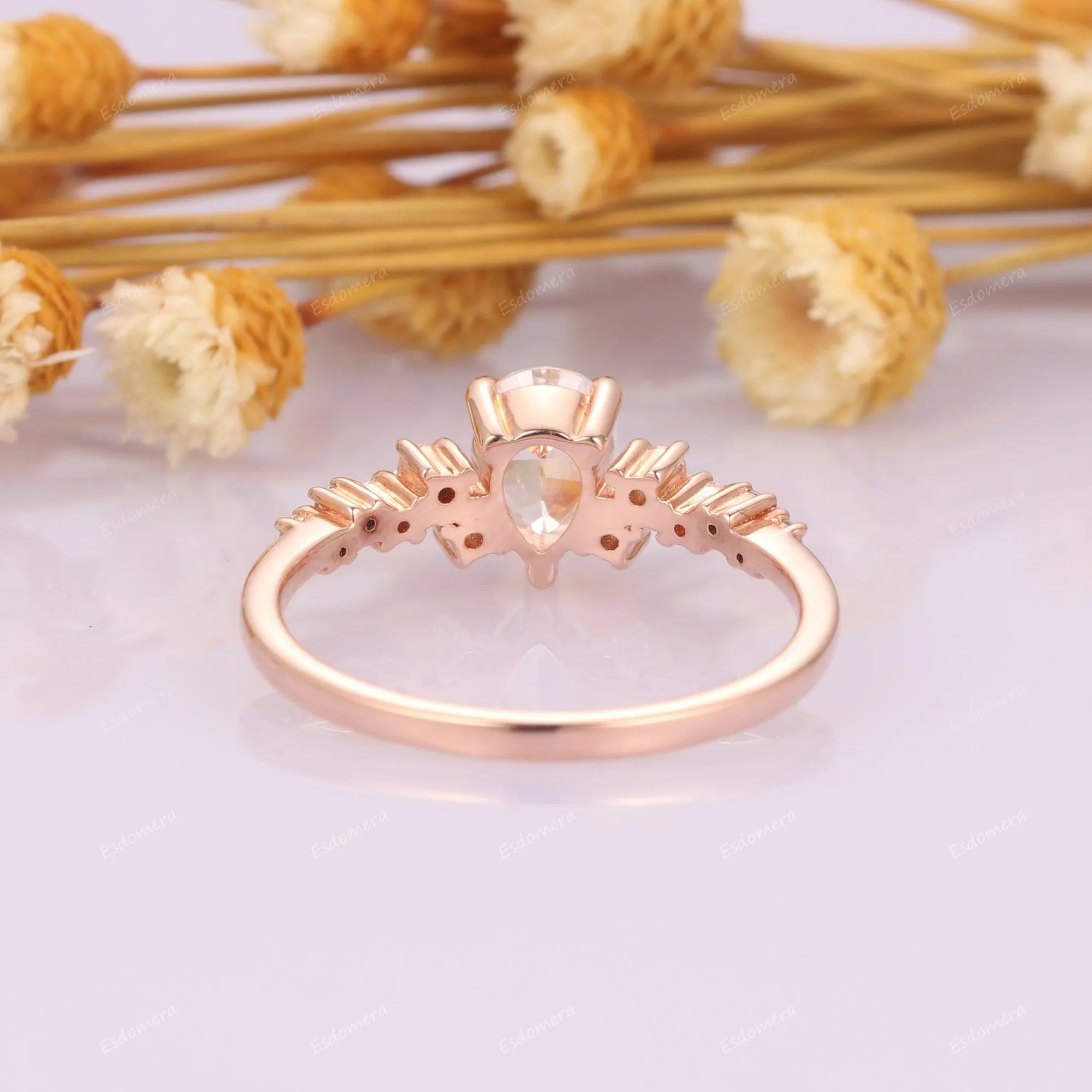 Pear Cut Art Deco Moissanite Cluster Ring, 14k Rose Gold Anniversary Ring For Her