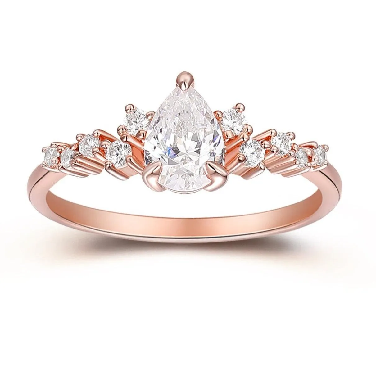 Pear Cut Art Deco Moissanite Cluster Ring, 14k Rose Gold Anniversary Ring For Her