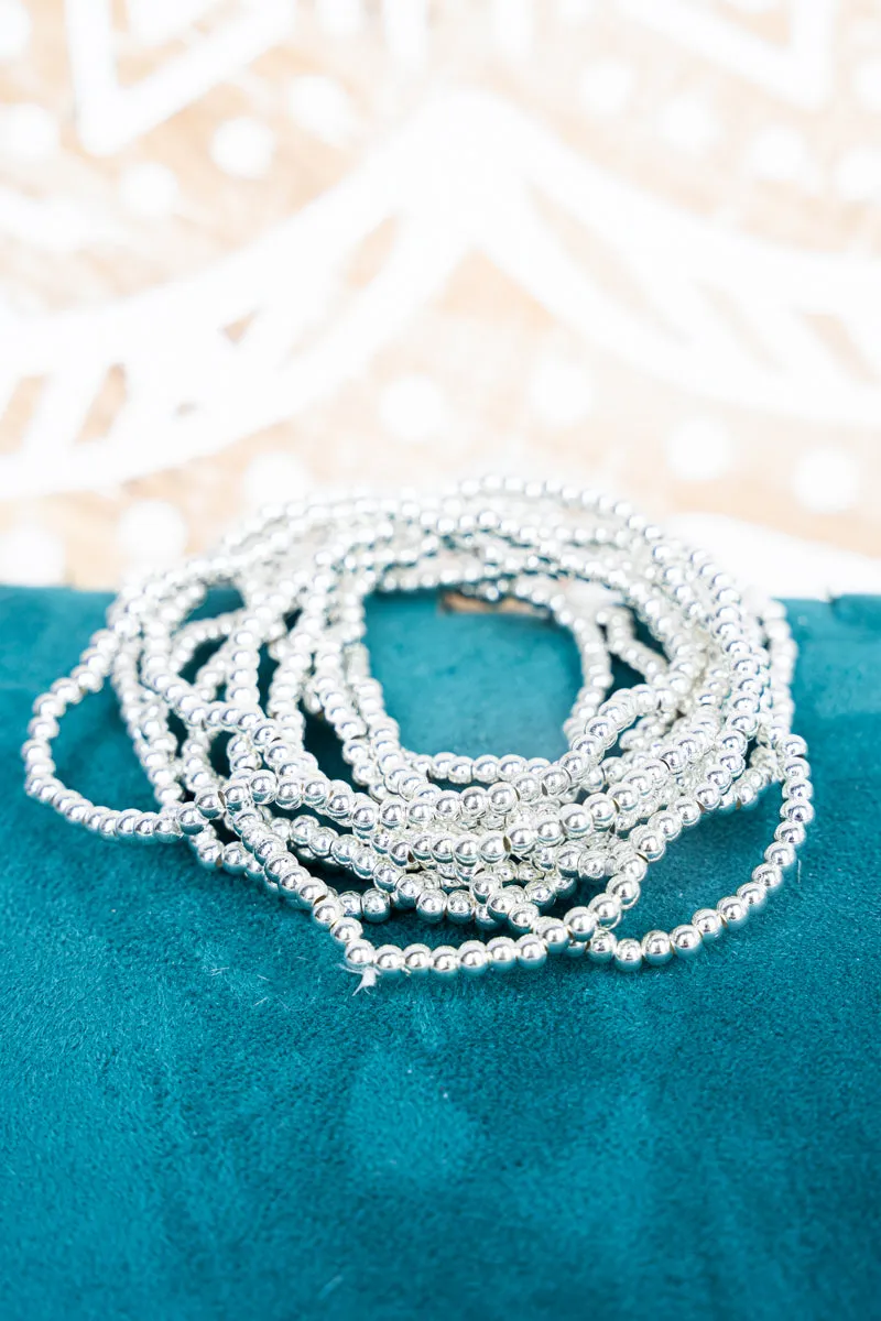 Pebble Creek 3mm Silvertone Beaded Bracelet Set