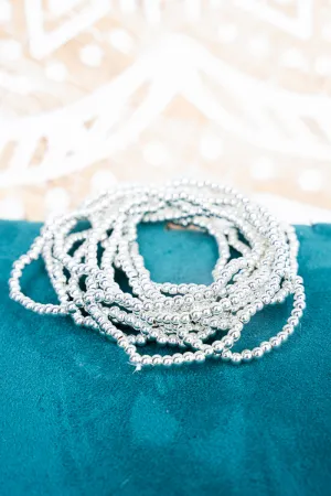 Pebble Creek 3mm Silvertone Beaded Bracelet Set