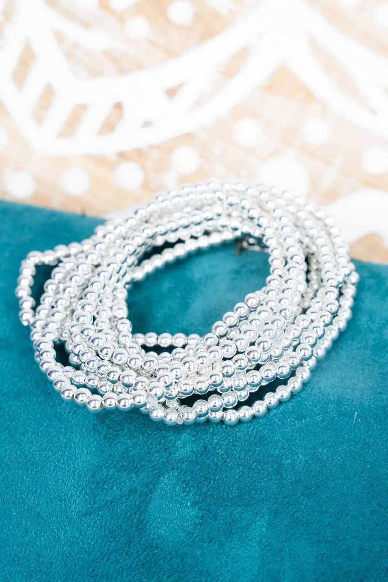 Pebble Creek 4mm Silvertone Beaded Bracelet Set