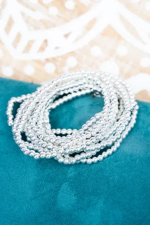 Pebble Creek 4mm Silvertone Beaded Bracelet Set