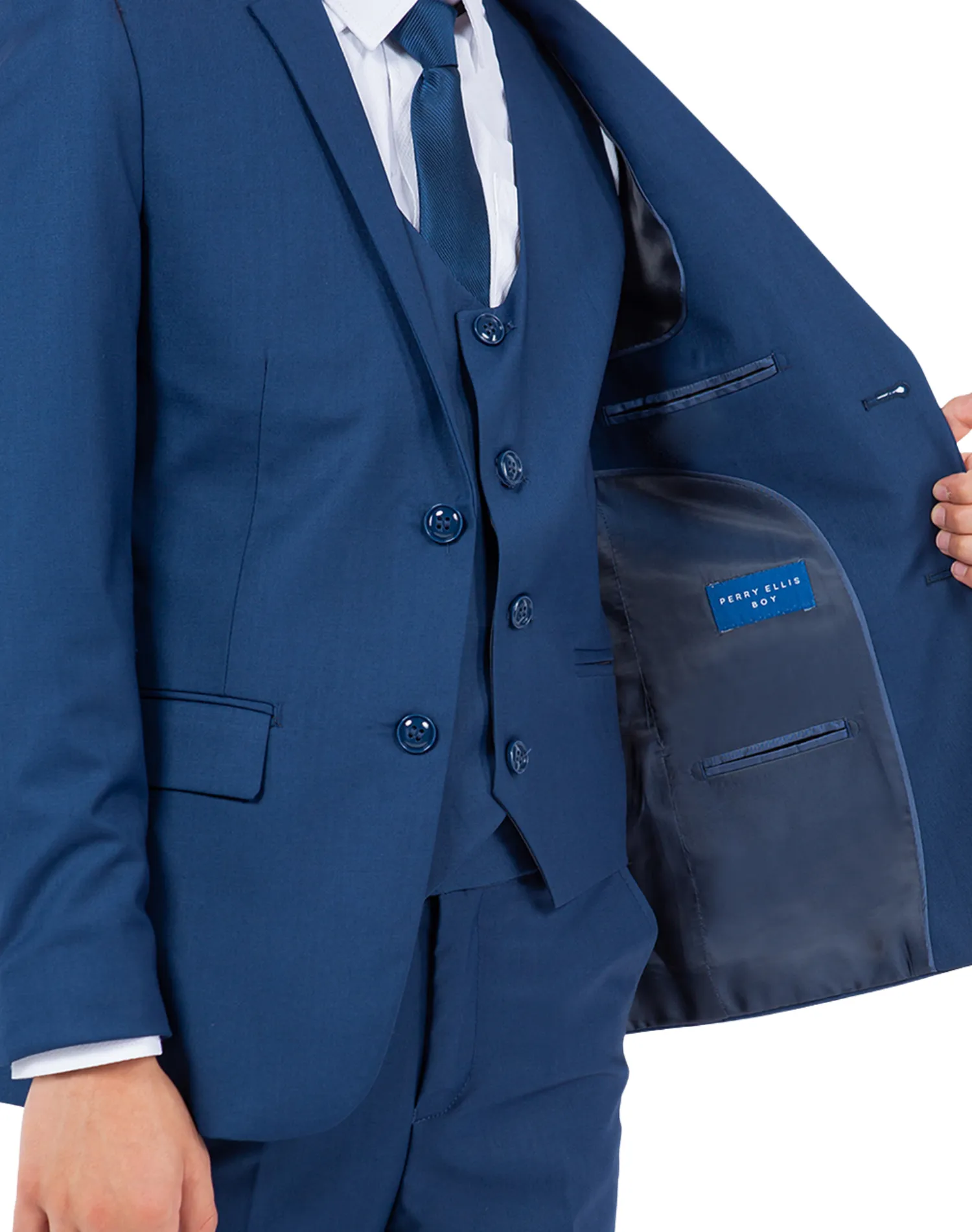 Perry Ellis Portfolio Solid 5 Piece Boy's Suit - Indigo Blue