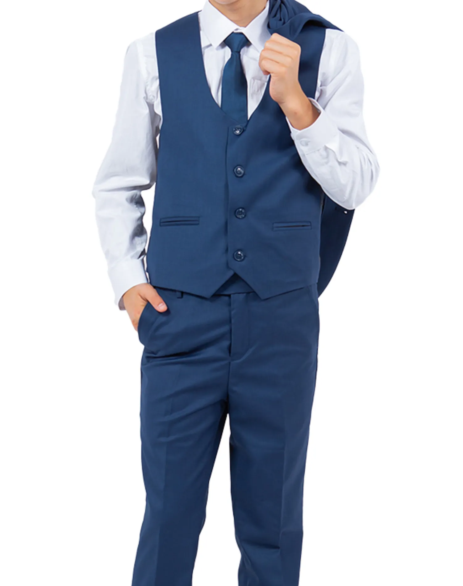 Perry Ellis Portfolio Solid 5 Piece Boy's Suit - Indigo Blue