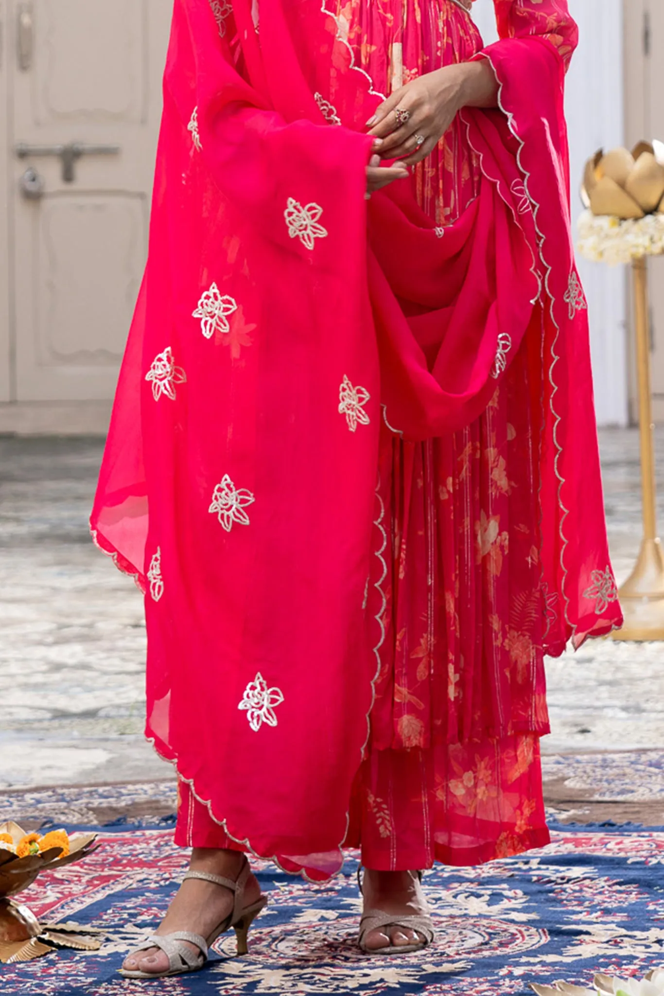 Pink Chinon Chiffon Suit Set with Embroidered Organza Dupatta