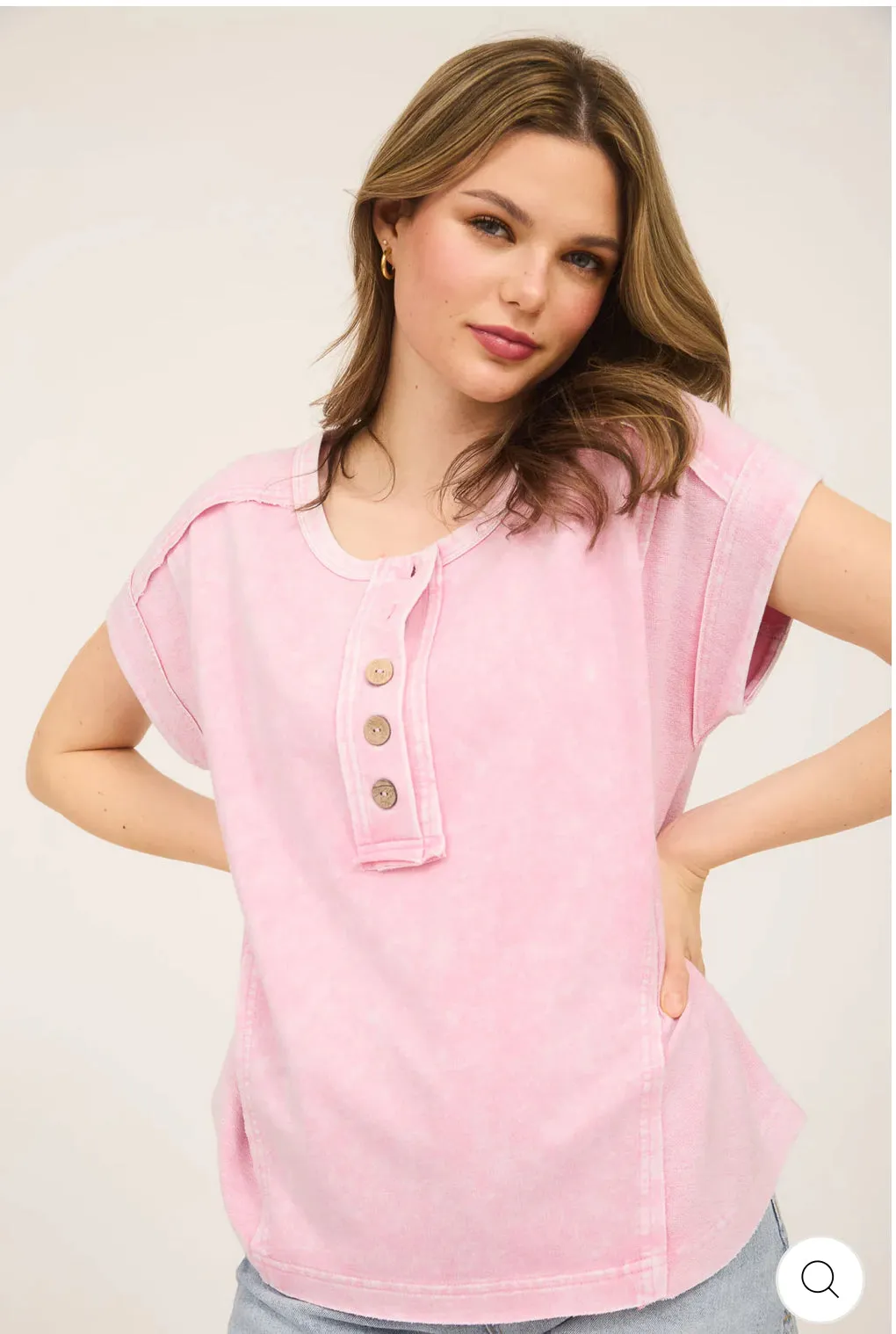 Pink Short Sleeve Henley Top