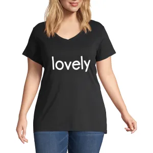 Plus V neck Short Sleeves Graphic T-Shirt-Lovely