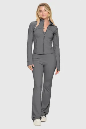 Premium Grey Yoga Jacket W/jumpsuit Set