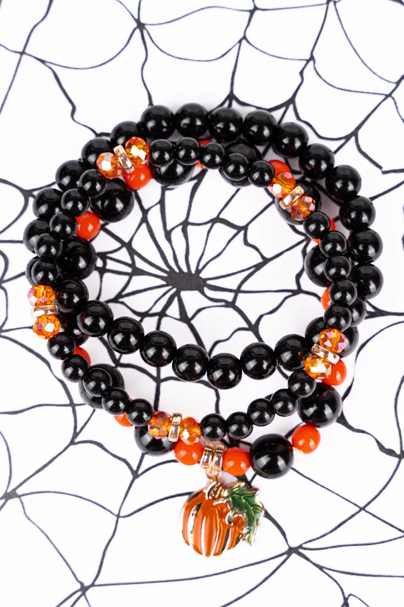 Pumpkin Picking Black & Orange Beaded Bracelet Set