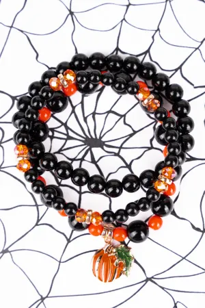 Pumpkin Picking Black & Orange Beaded Bracelet Set
