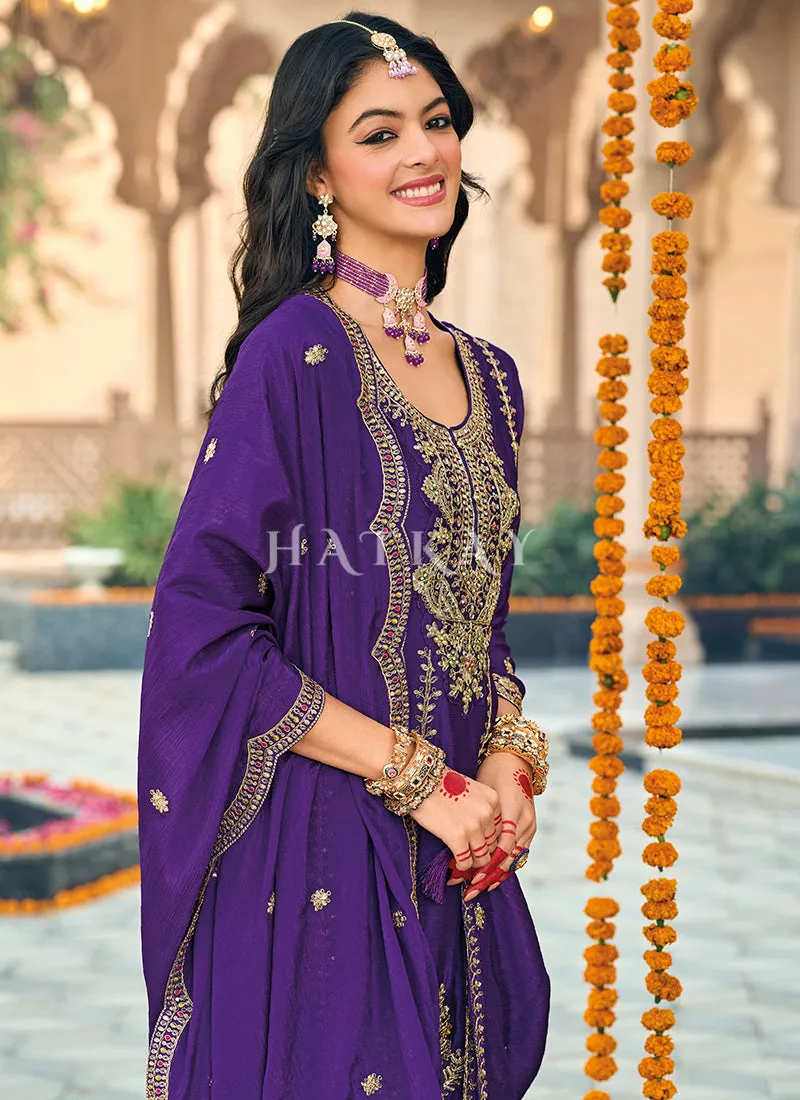 Purple Multi Embroidered Punjabi Style Suit