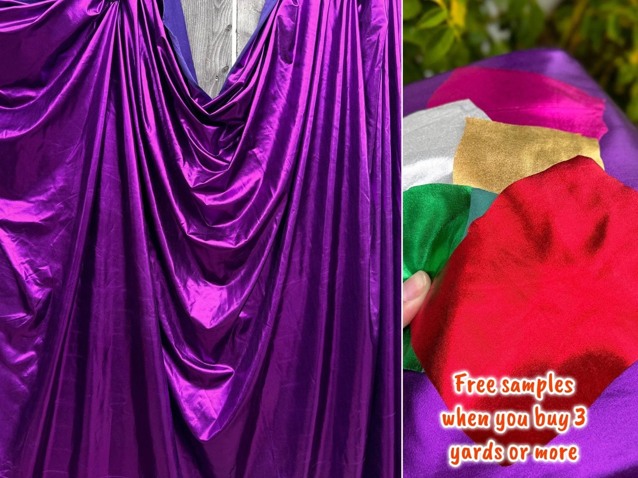 Purple Spandex Lame Foil Fabric by Yard 4 way Stretch  Purple Metallic Fabric Lame, All Over Foil on Stretch Knit for Apparel Dresses Gowns