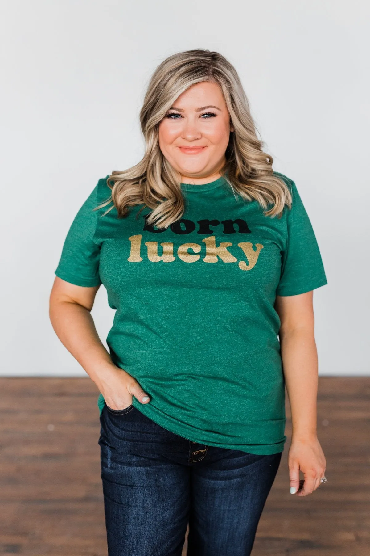 "Born Lucky" Green Tee
