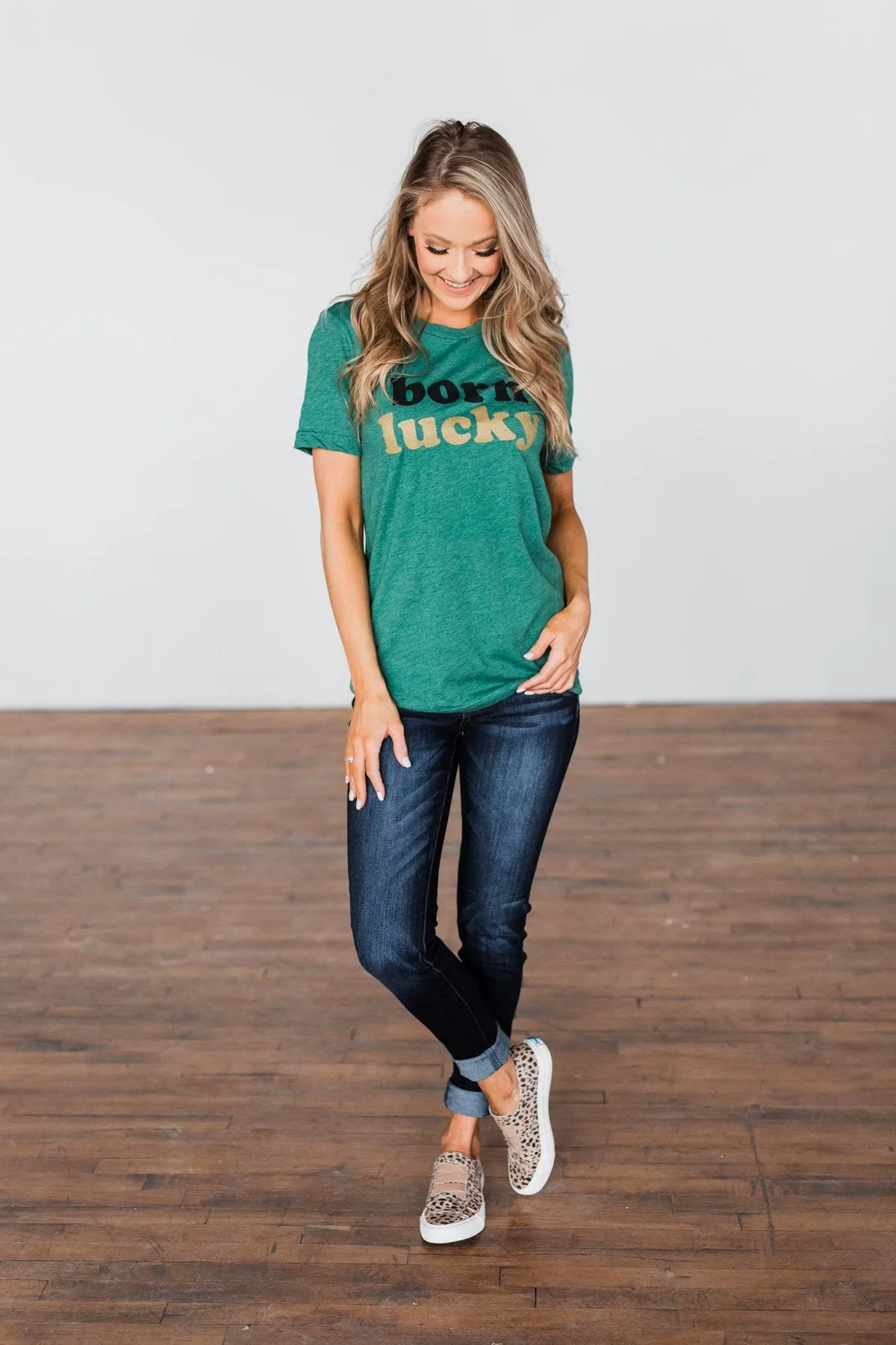 "Born Lucky" Green Tee