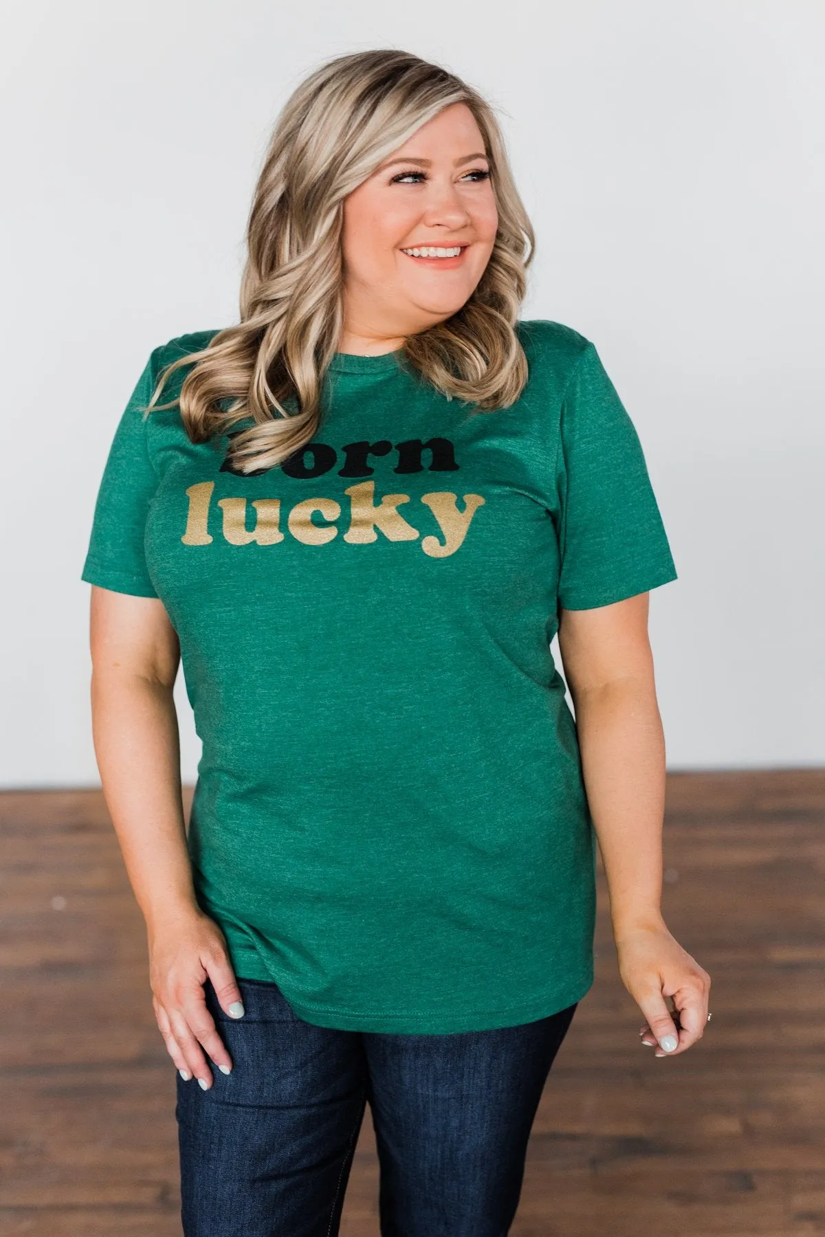 "Born Lucky" Green Tee