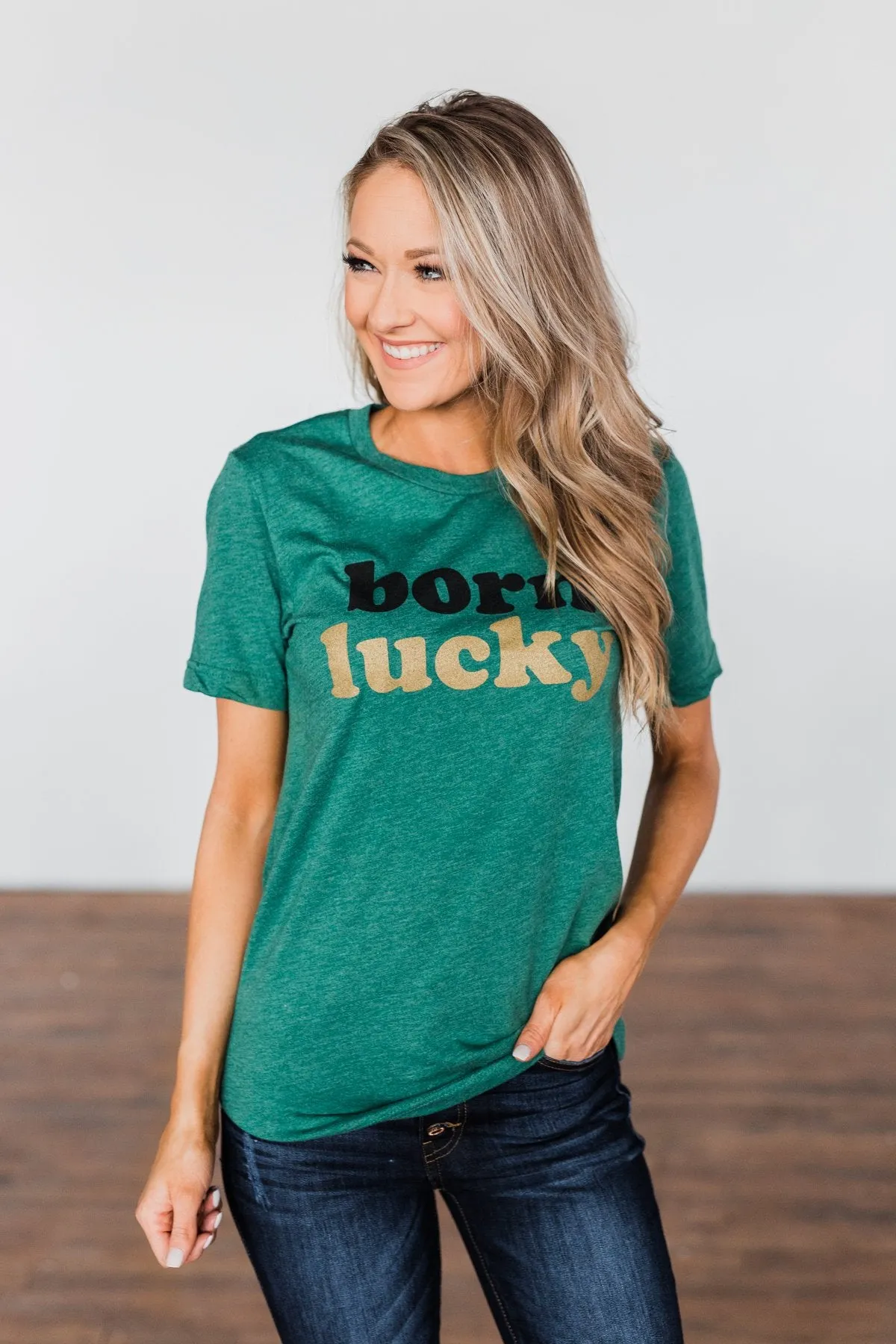 "Born Lucky" Green Tee