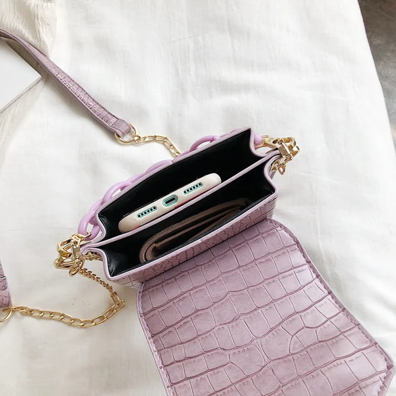 "CROCODILE EMBOSSED CHAIN" SHOULDER BAG D061705