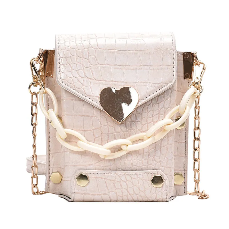 "CROCODILE EMBOSSED CHAIN" SHOULDER BAG D061705