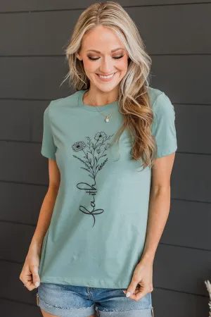 "Faith" Floral Graphic Tee- Dusty Blue