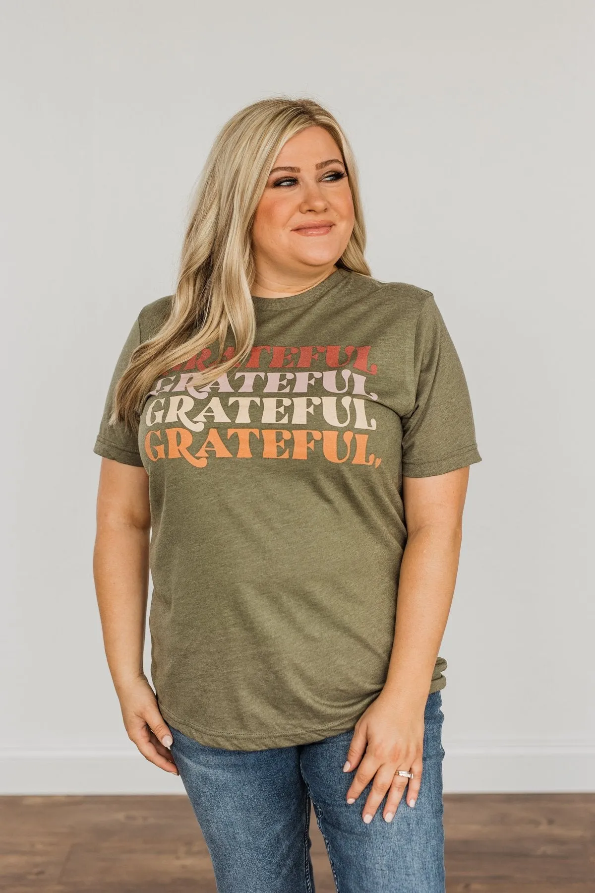 "Grateful" Graphic Tee- Olive