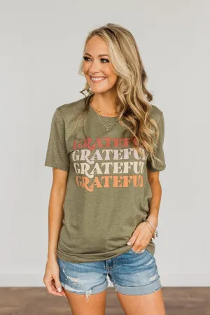 "Grateful" Graphic Tee- Olive