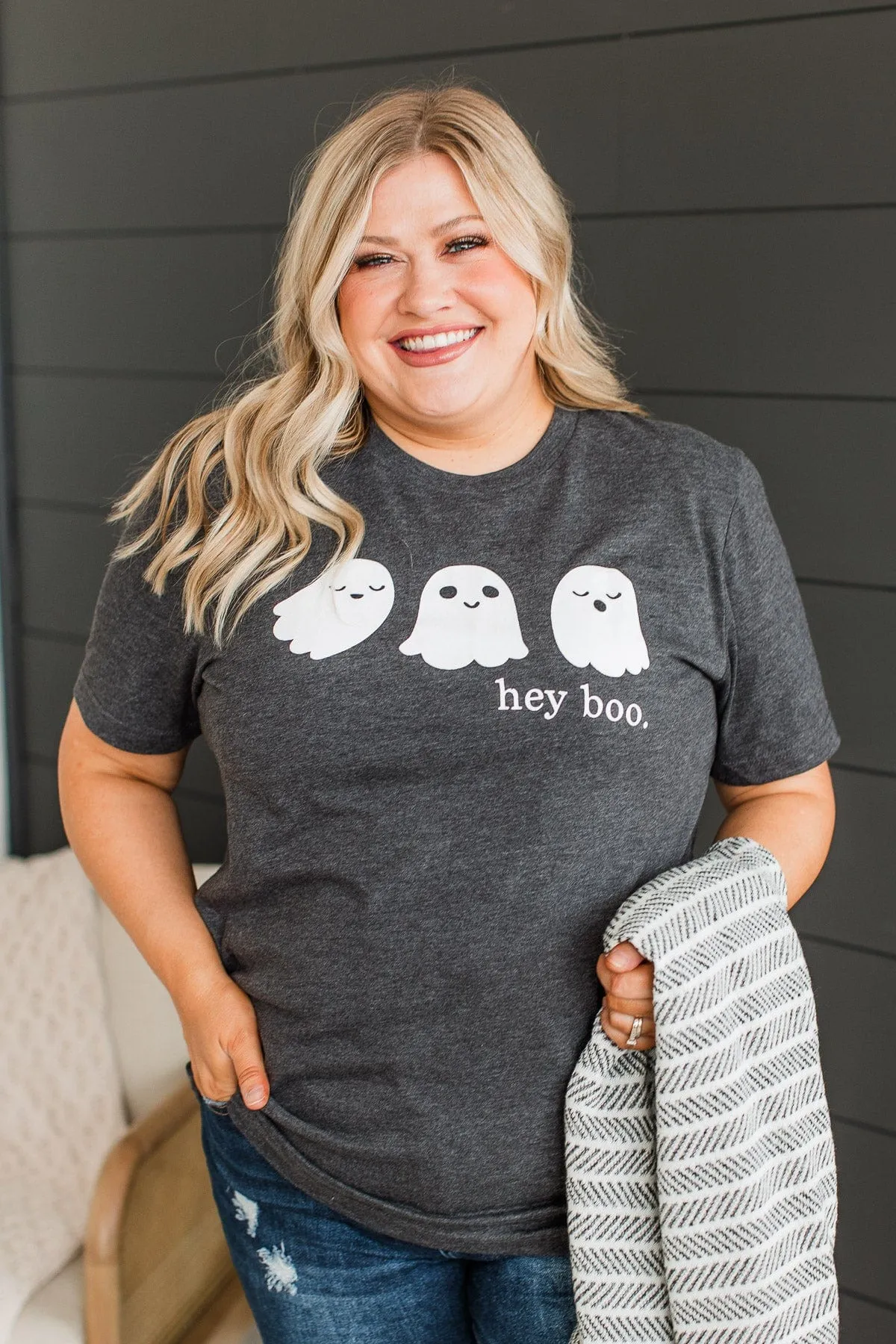 "Hey Boo" Graphic Tee- Charcoal