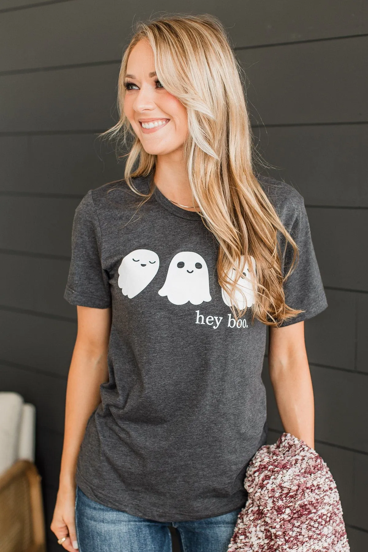 "Hey Boo" Graphic Tee- Charcoal